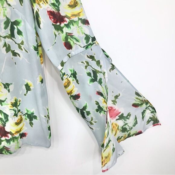 Milly Maggie Rose Print 100% Silk Bell Sleeve Lightweight Blouse - Picture 9 of 16